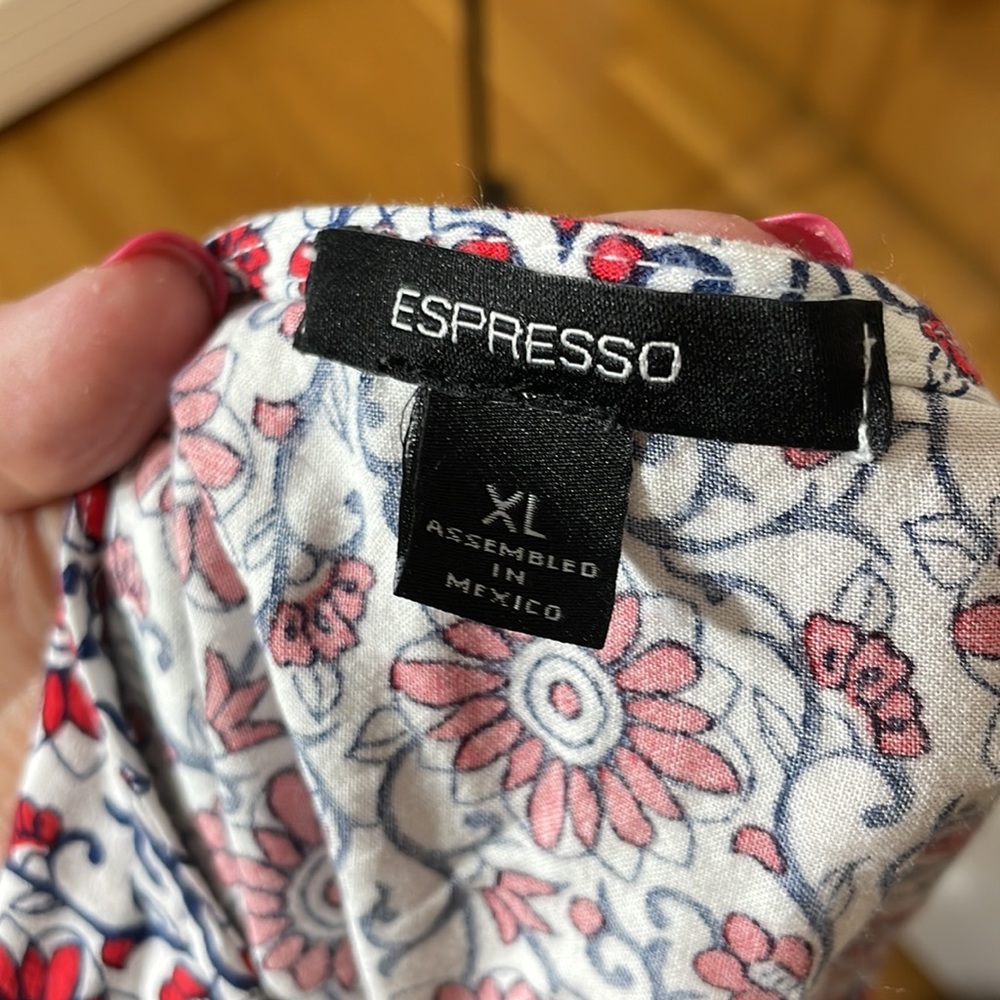 Espresso Womens XL Dress 1/2 Sleeves Floral Red White Blue Design - Picture 6 of 8